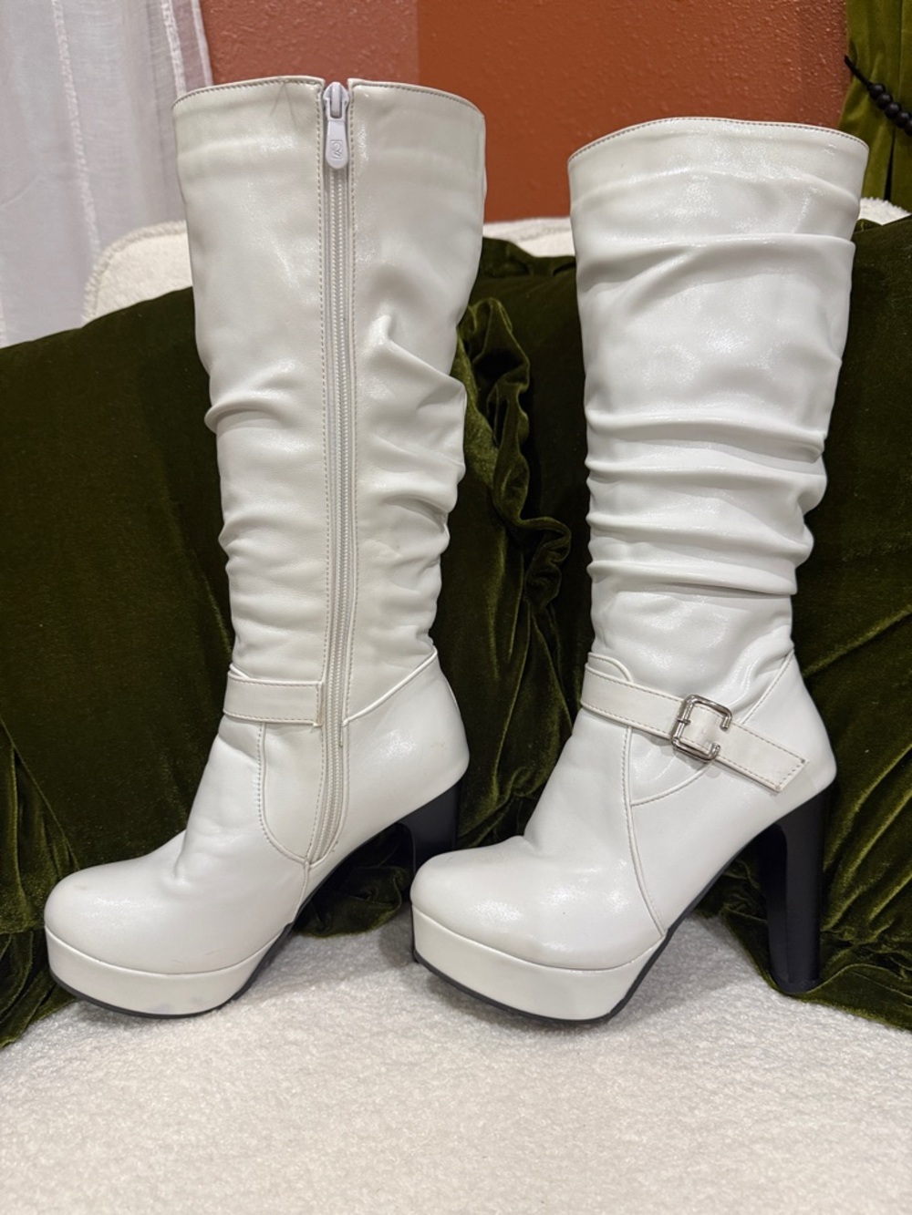 White Women's Mid-Calf Platform Boots